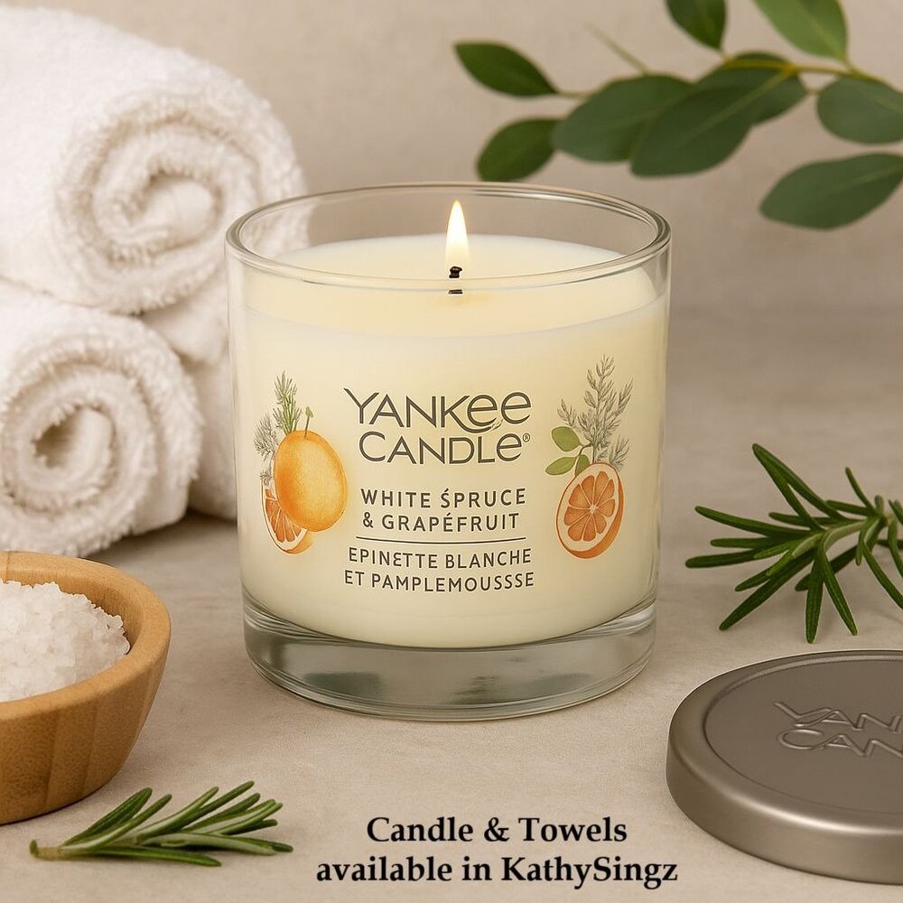 Yankee Candle White Spruce and Grapefruit Jar Candle 4 oz Lid for Spa Dorm Bath